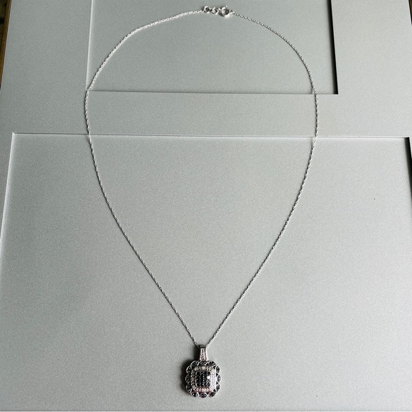 Black & White Diamond Sterling Silver LJ Designer Cushion Shape Pendant … - Picture 4 of 10